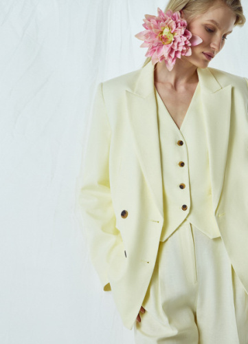 Двубортный жакет со льном, Желтый