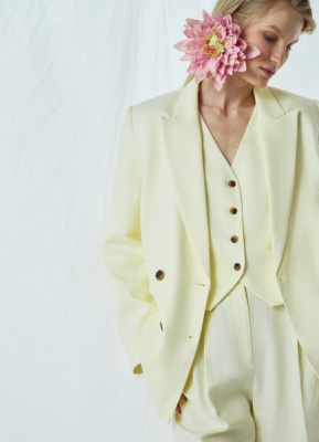 Двубортный жакет со льном, Желтый