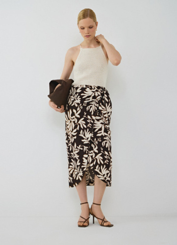 Юбка миди изо льна, Коричневый