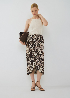 Юбка миди изо льна, Коричневый