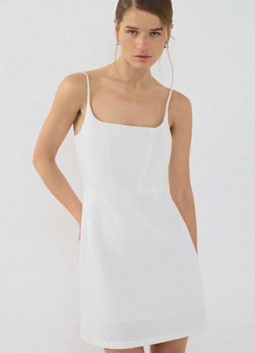 Сарафан мини со льном, Белый