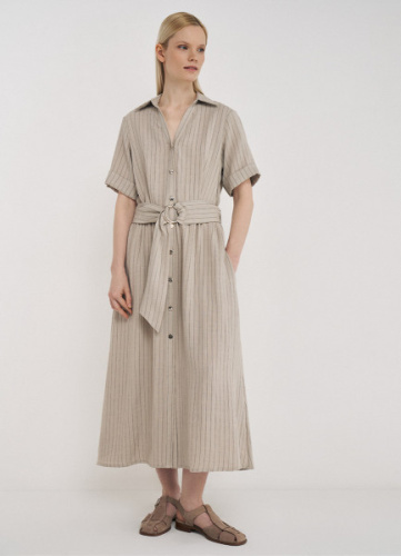 Платье-рубашка с поясом, Бежевый