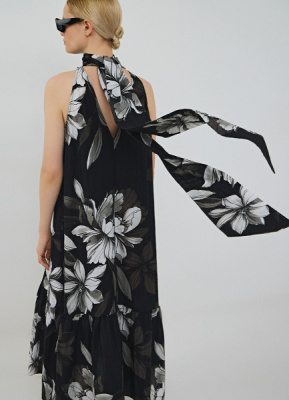 Платье А-силуэта с объёмным бантом, Черный