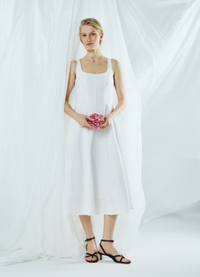 Платье миди с вырезом каре, Белый