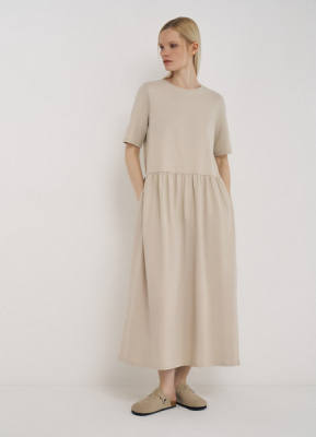 Платье макси из хлопкового джерси, Бежевый