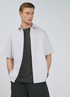 Рубашка из структурной ткани, Бежевый