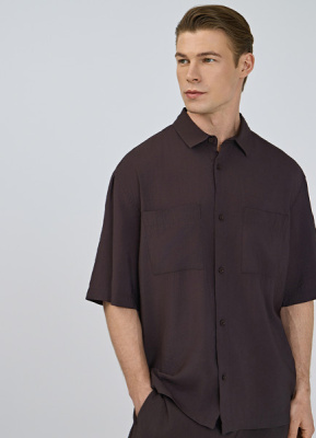 Рубашка с коротким рукавом из тенселя, Коричневый
