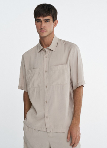 Рубашка с коротким рукавом из тенселя, Бежевый