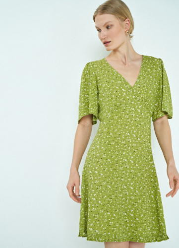 Мини-платье с принтом и рюшами, Зеленый