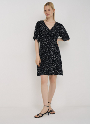 Мини-платье с принтом и рюшами, Черный