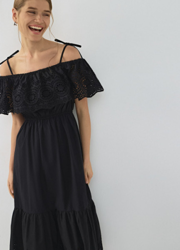 Сарафан из хлопка с объёмной оборкой, Черный