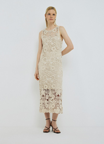 Ажурное платье миди А-силуэта, Бежевый