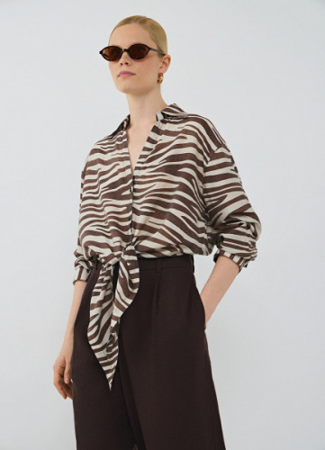 Блузка из вискозы с узлом-завязкой, Бежевый