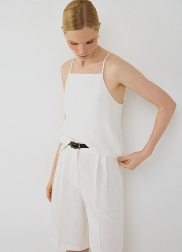 Льняной топ на бретелях, Белый