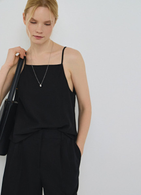 Льняной топ на бретелях, Черный