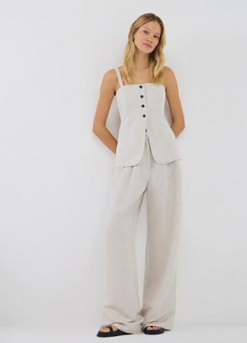 Топ из льняной ткани, Бежевый