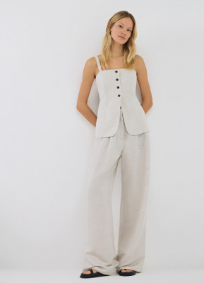 Топ из льняной ткани, Бежевый