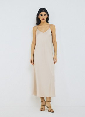 Платье-комбинация на тонких бретелях, Бежевый