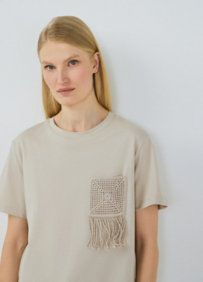Футболка с вышивкой, Бежевый