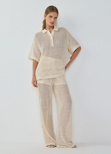 Широкие брюки из структурной ткани, Бежевый