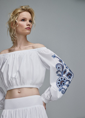 Укороченная блузка с открытыми плечами, Белый