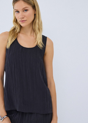 Майка из ткани с жатым эффектом, Черный