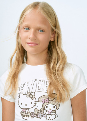 Футболка с принтом Hello Kitty для девочек, Белый