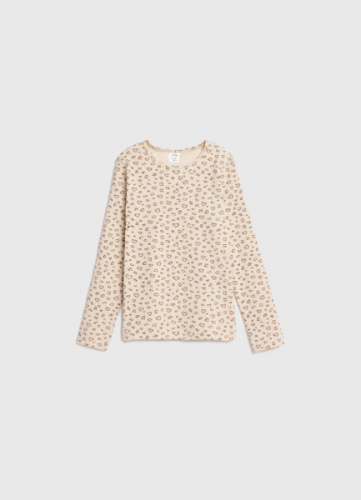 Лонгслив с леопардовым принтом для девочек, Бежевый
