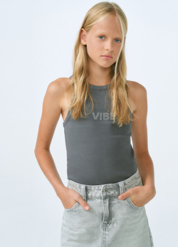 Майка со стразами для девочек, Серый