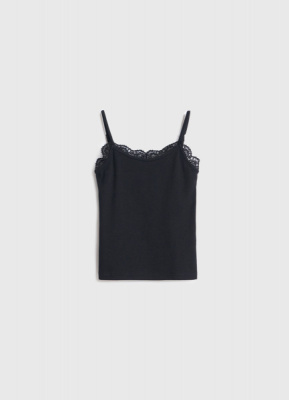 Майка с кружевом для девочек, Черный