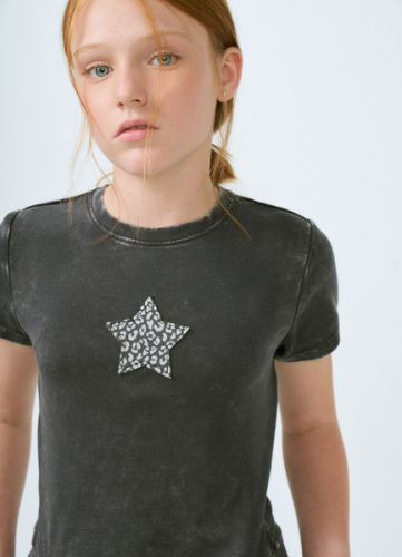 Футболка с аппликацией для девочек, Серый