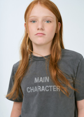 Футболка со стразами для девочек, Серый