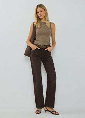 Прямые джинсы с велюровым покрытием, Коричневый