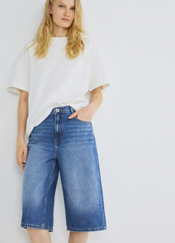 Джинсовые шорты-бермуды с высокой посадкой, Голубой