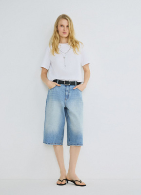 Джинсовые шорты-бермуды с высокой посадкой, Голубой