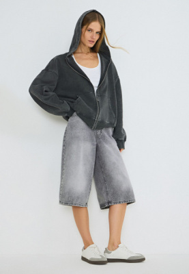 Джинсовые шорты-бермуды с высокой посадкой, Серый