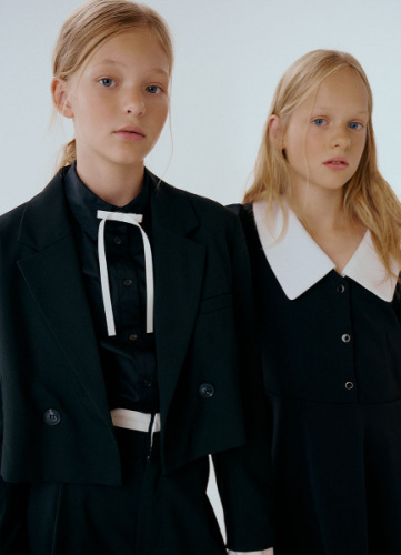 Жакет с контрастными манжетами для девочек, Черный