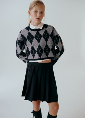 Юбка мини в складку для девочек, Черный