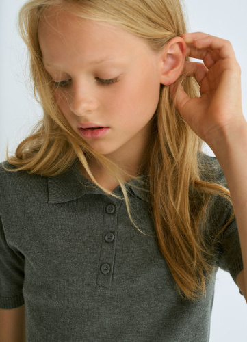 Вязаный джемпер с коротким рукавом для девочек, Серый