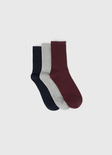 Высокие носки в рубчик, 3 пары, Красный