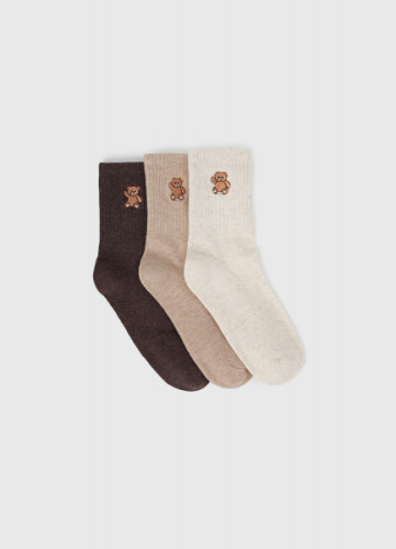Носки с вышивкой для девочек, 3 пары, Бежевый