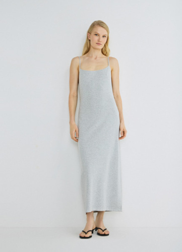 Платье макси на тонких бретелях, Серый