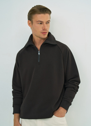 Толстовка с воротником-стойкой на молнии, Коричневый