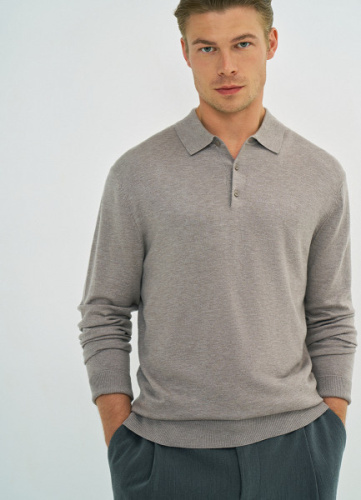 Вязаный джемпер-поло с длинным рукавом, Бежевый