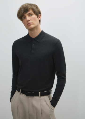 Вязаный джемпер-поло с длинным рукавом, Серый