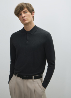 Вязаный джемпер-поло с длинным рукавом, Серый