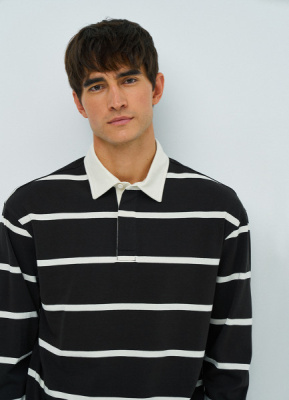 Поло в полоску с длинным рукавом, Коричневый