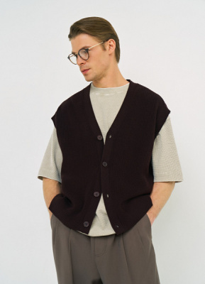 Вязаный жилет на пуговицах, Фиолетовый