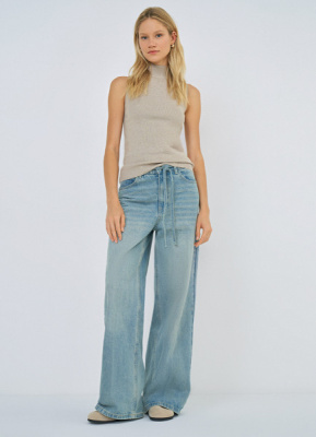 Вязаная майка с воротником-стойкой, Бежевый