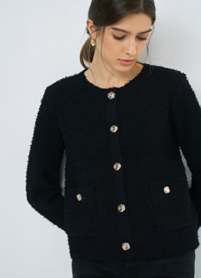 Укороченный кардиган из махровой пряжи, Черный
